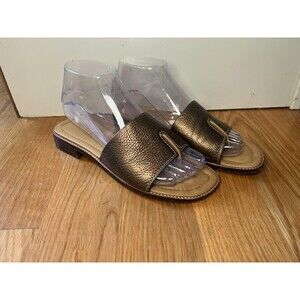 Leather Sandals Shoes Womens Size EU 38 Bronze Slide Slip-On Low Heel Pebbled